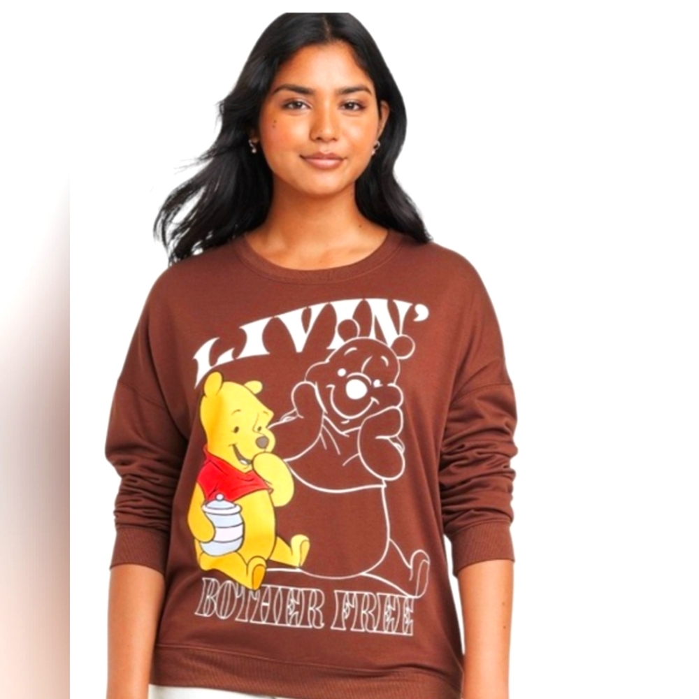 Disney Women’s Winnie the Pooh Brown Livin’ Bother Free Graphic Brown Sweatshirt